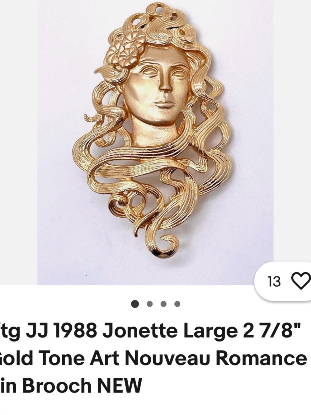 Gold-Tone Art Nouveau Woman Brooch - Gold